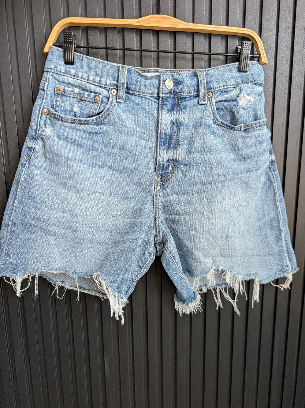Daze Distressed Frayed Hem Denim Shorts | Size 28